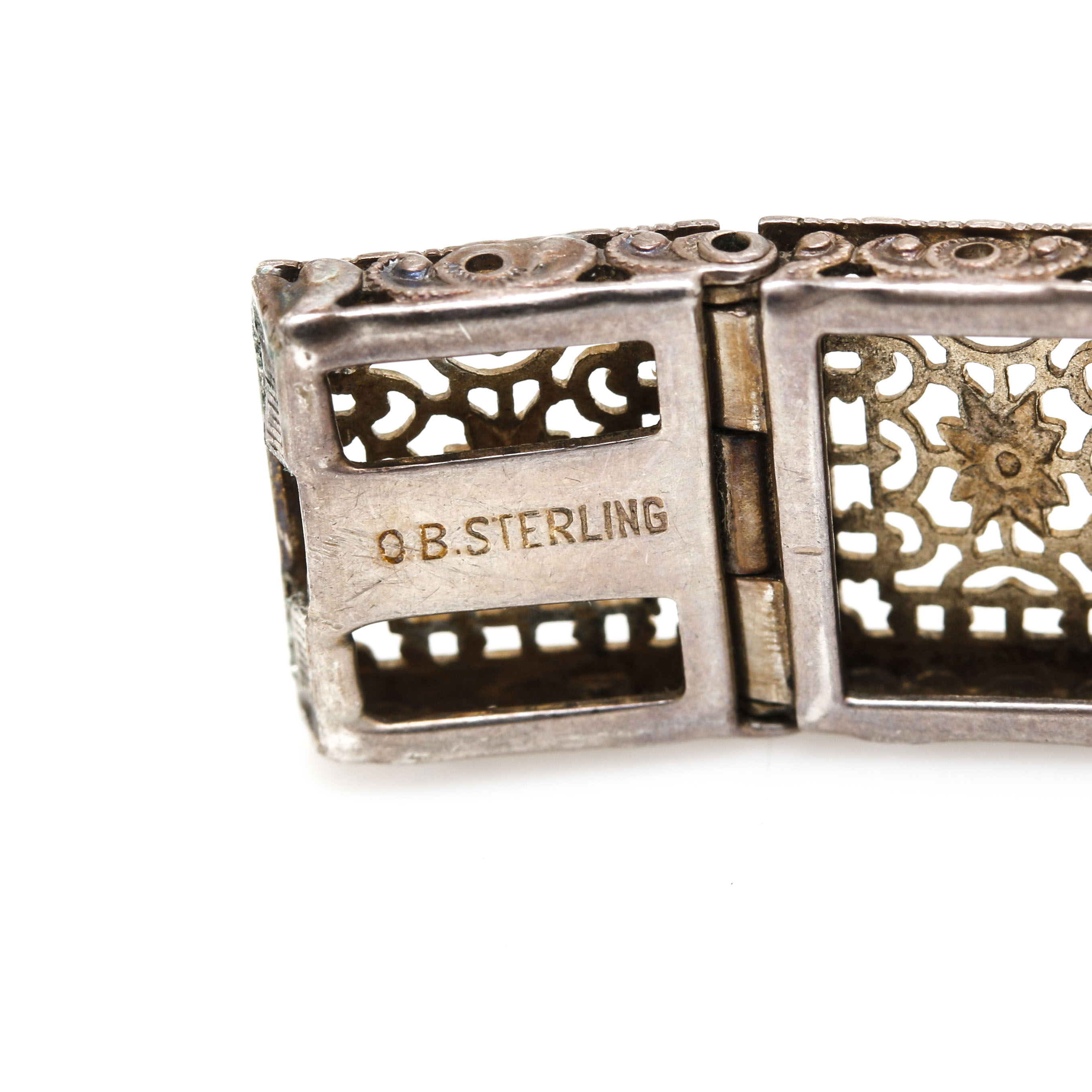 Art Deco Sterling Silver Glass Filigree Bracelets