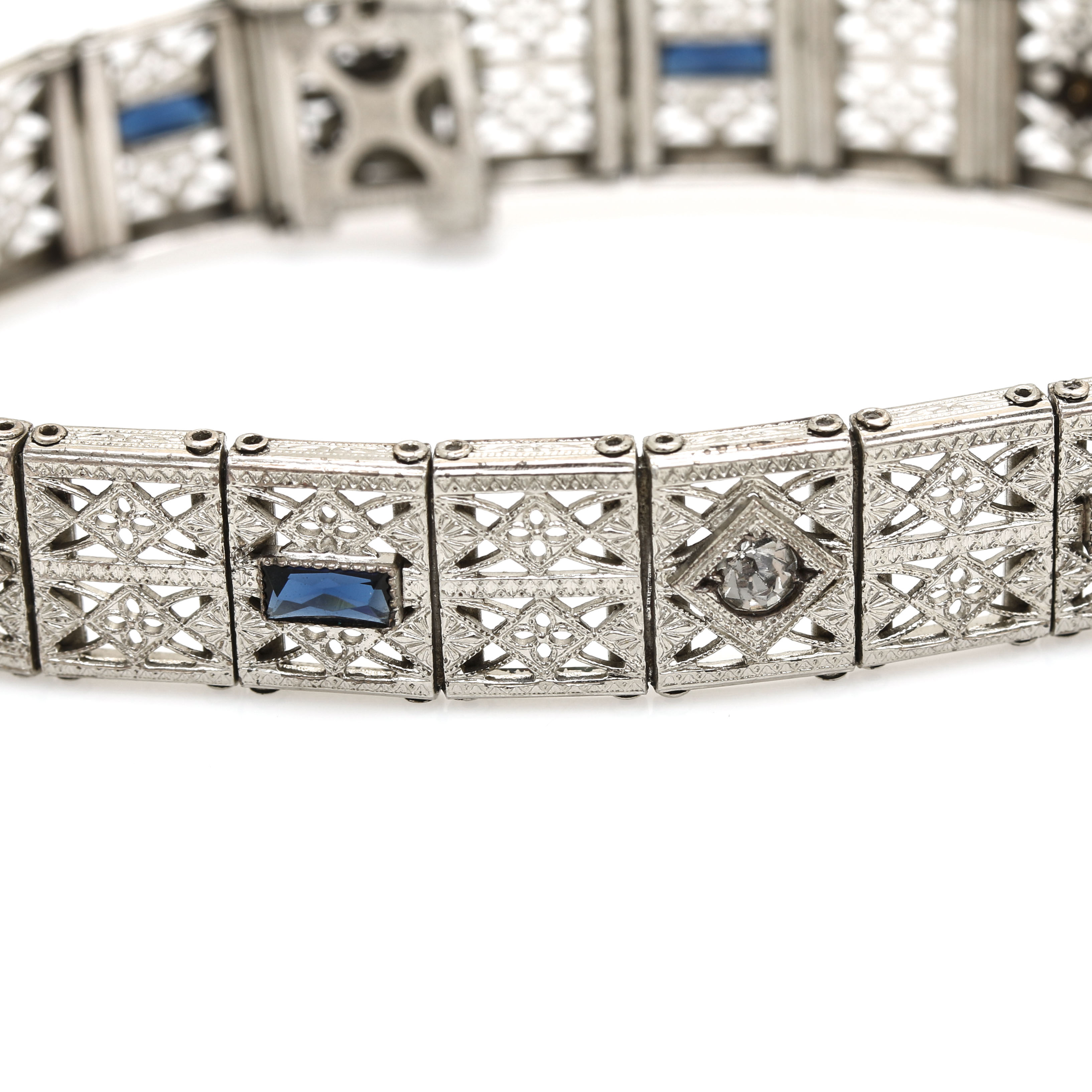 Art Deco Sterling Silver Glass Filigree Bracelets
