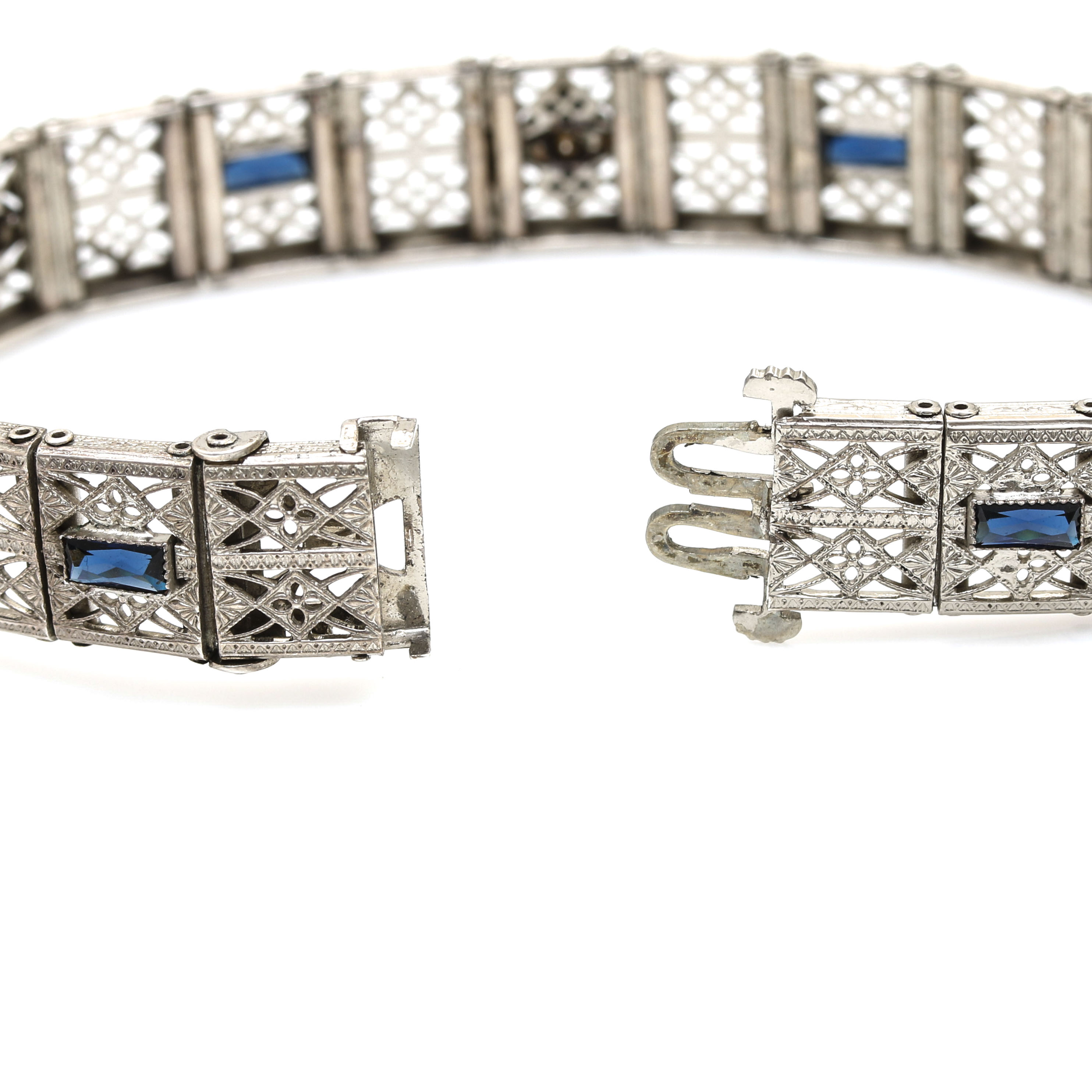 Art Deco Sterling Silver Glass Filigree Bracelets