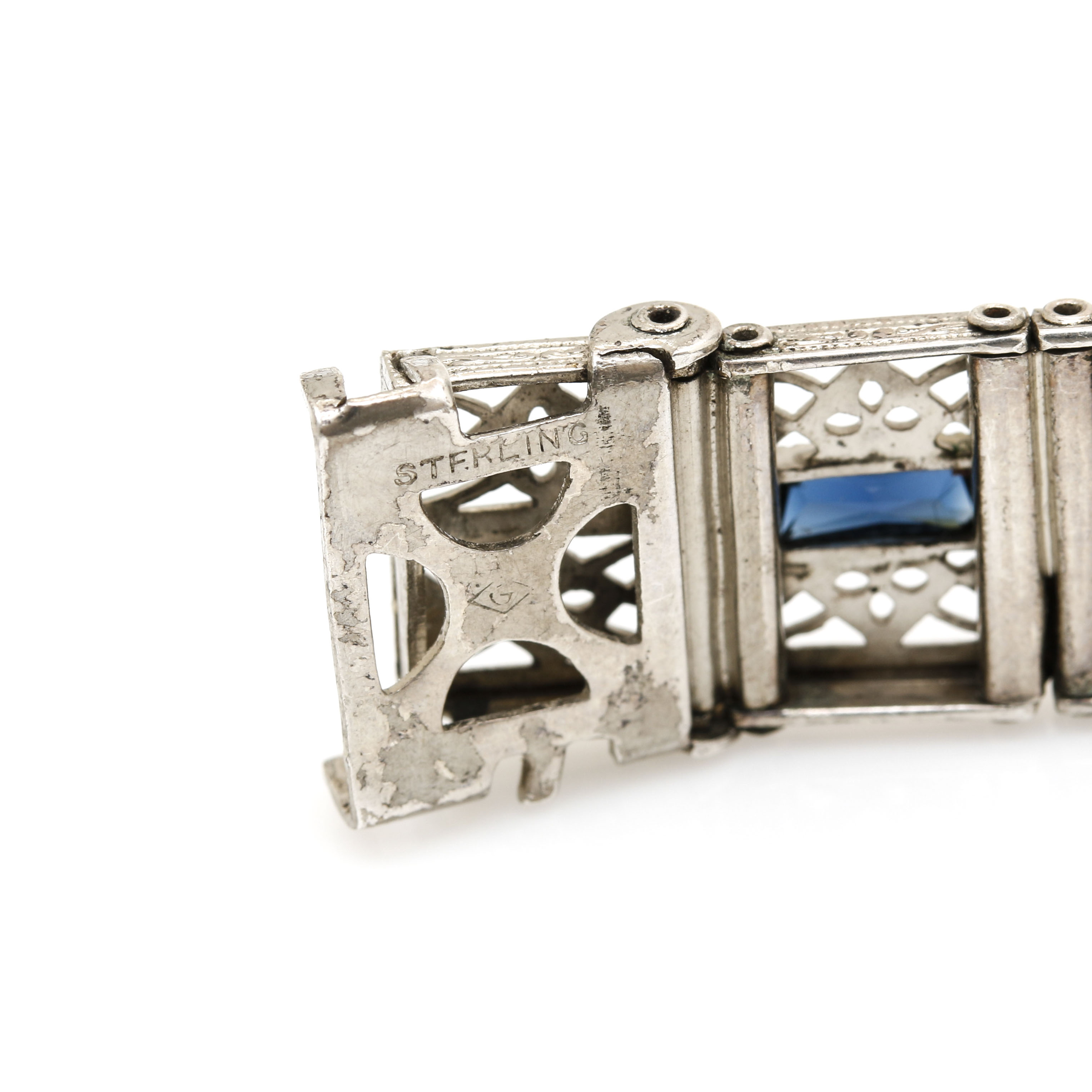 Art Deco Sterling Silver Glass Filigree Bracelets