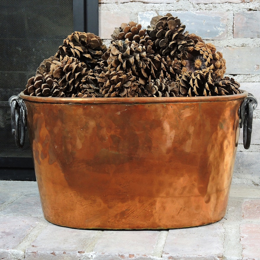 Large Copper Pot with Forged Handles