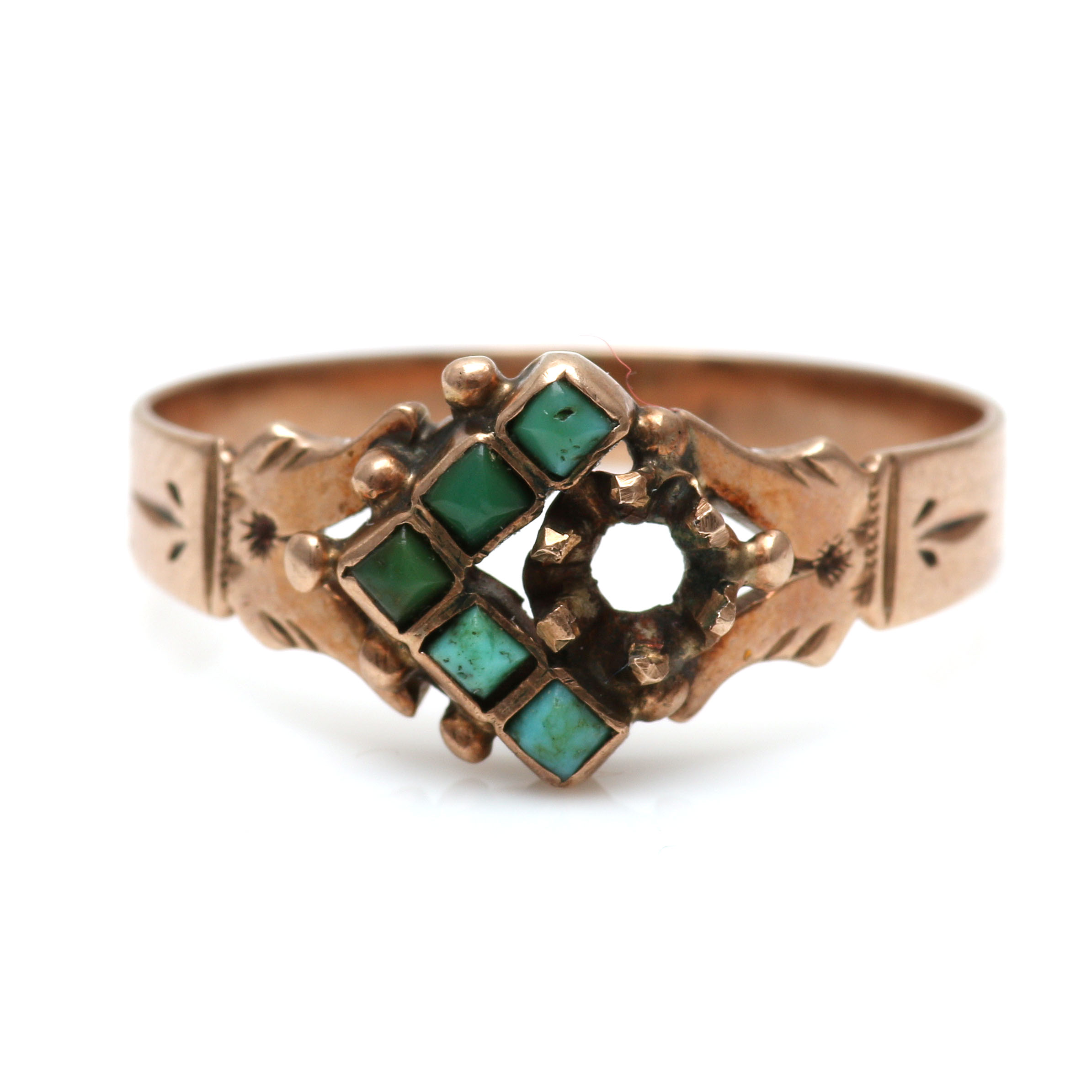 Three Victorian 10K Yellow Gold Mixed Gemstone Rings