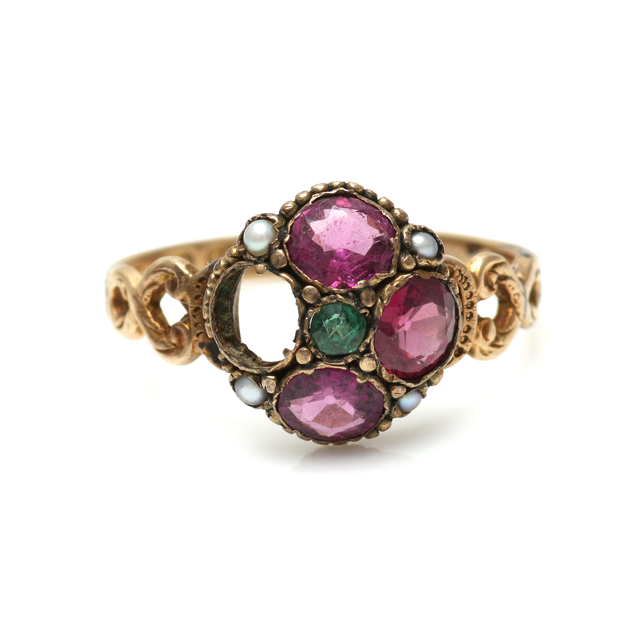 Three Victorian 10K Yellow Gold Mixed Gemstone Rings