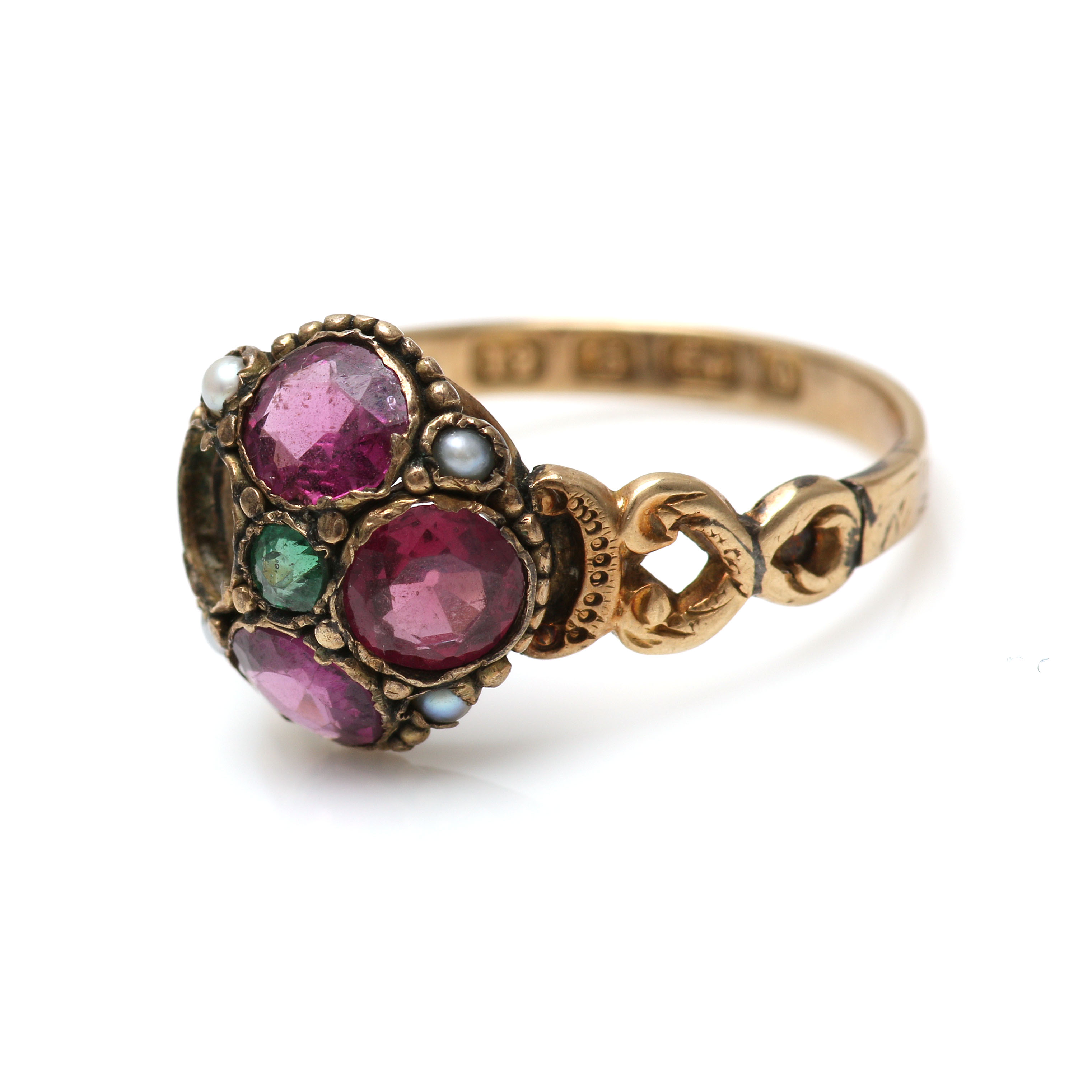 Three Victorian 10K Yellow Gold Mixed Gemstone Rings