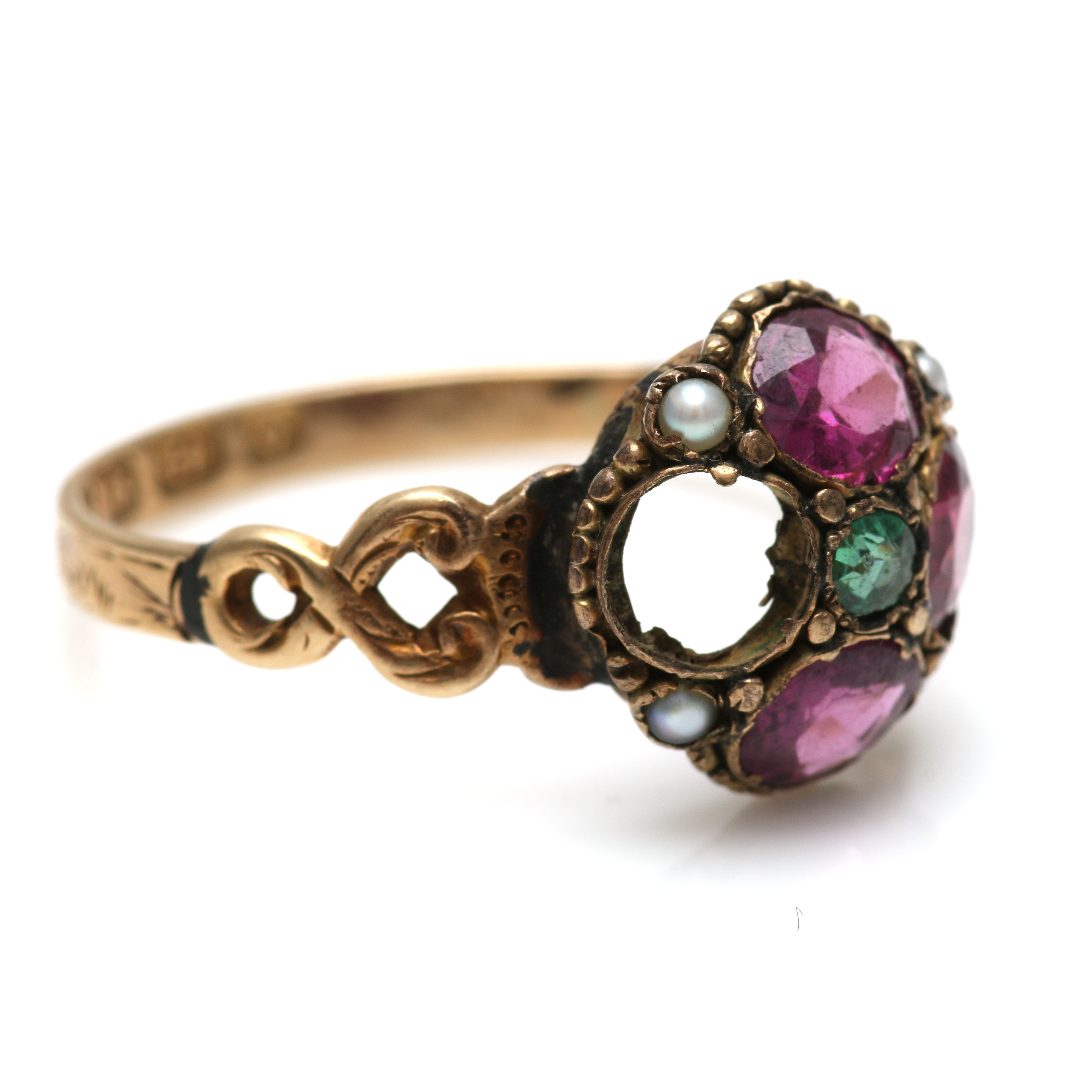 Three Victorian 10K Yellow Gold Mixed Gemstone Rings