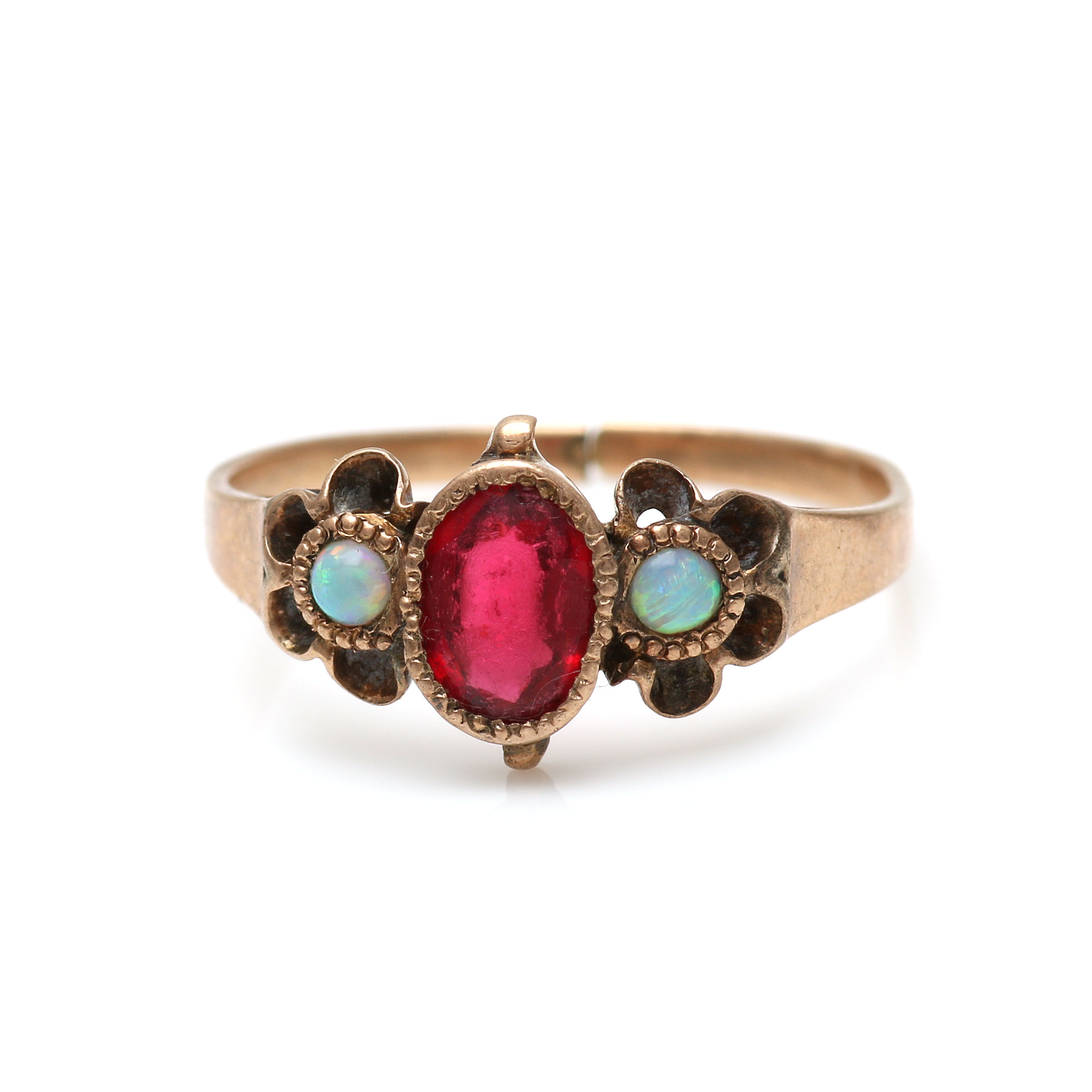 Three Victorian 10K Yellow Gold Mixed Gemstone Rings