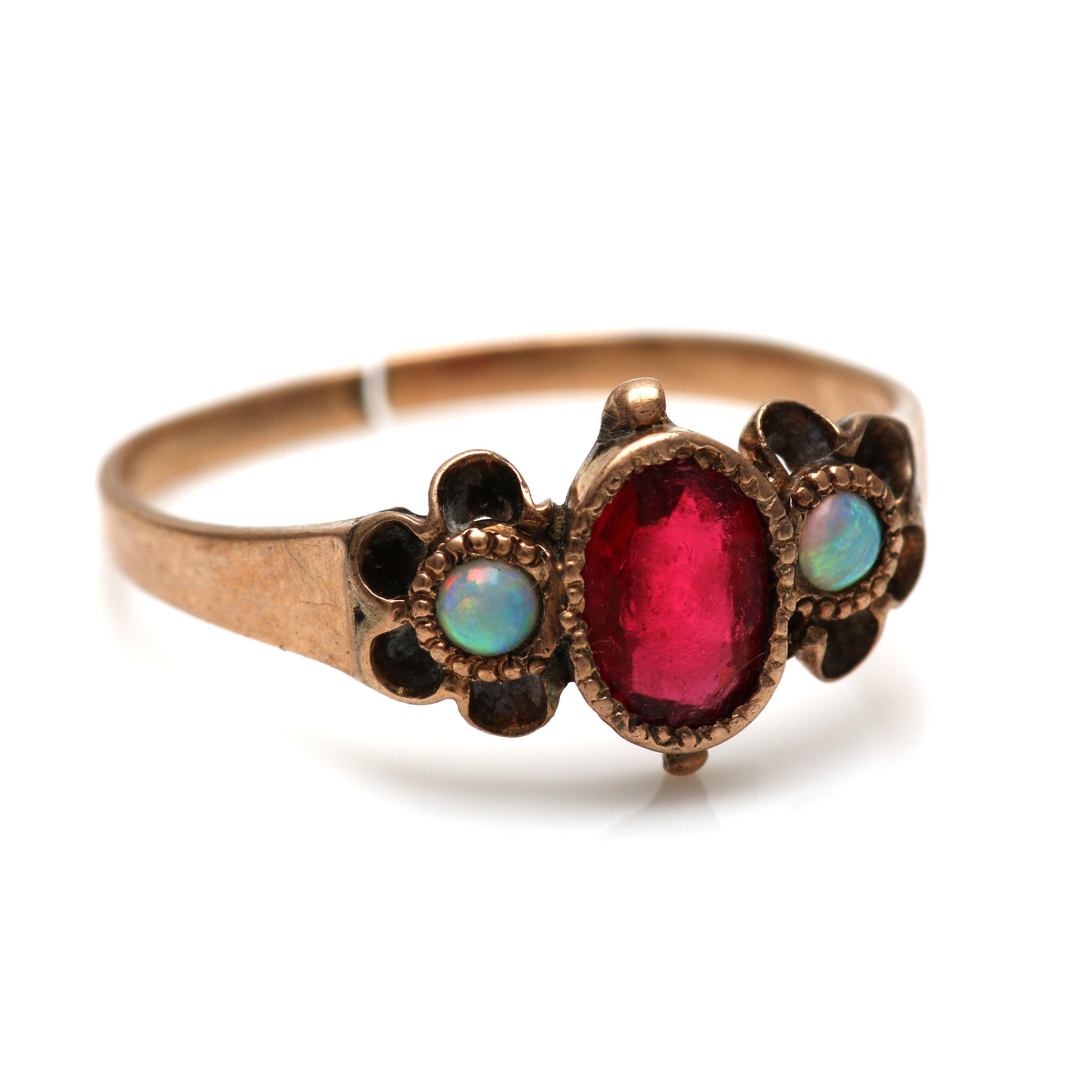 Three Victorian 10K Yellow Gold Mixed Gemstone Rings