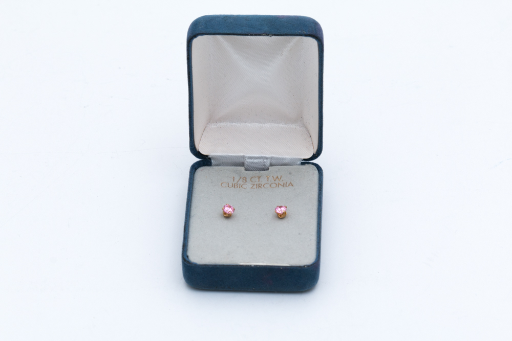10K Yellow Gold Pink Cubic Zirconia Studs