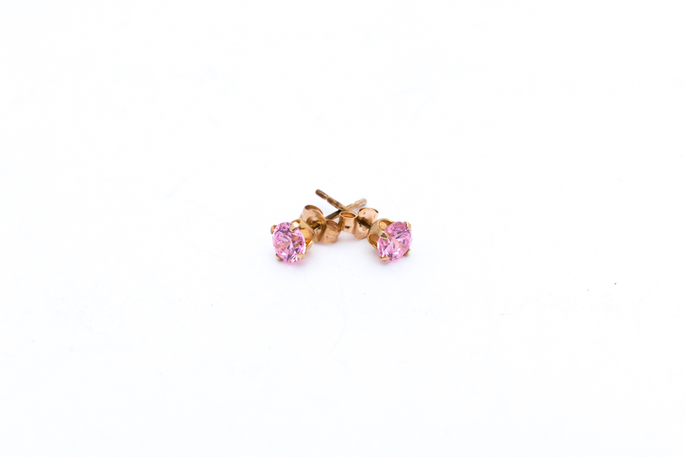 10K Yellow Gold Pink Cubic Zirconia Studs