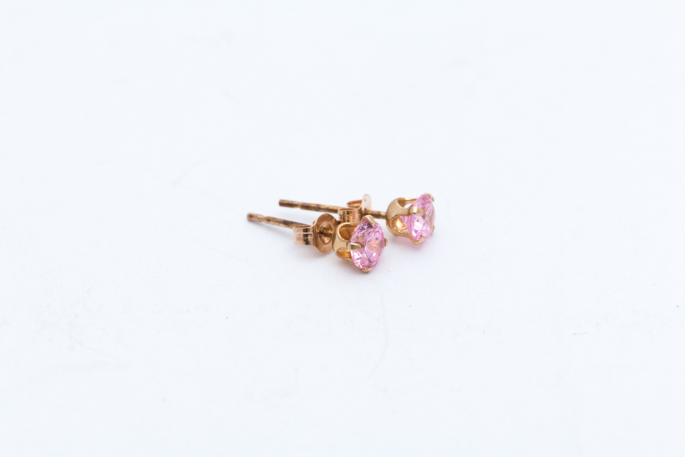 10K Yellow Gold Pink Cubic Zirconia Studs