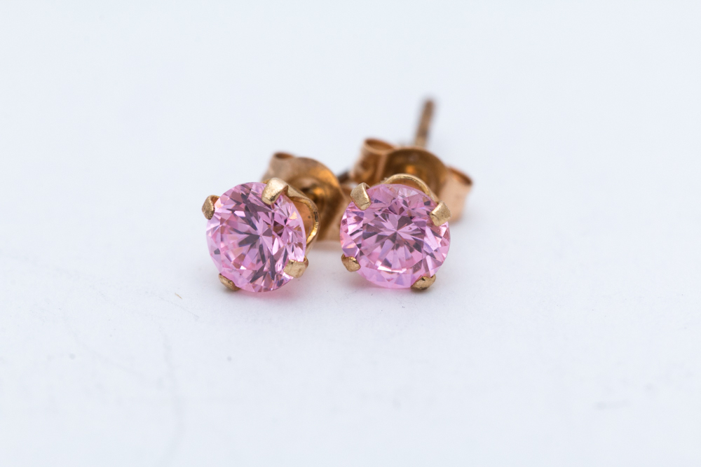 10K Yellow Gold Pink Cubic Zirconia Studs