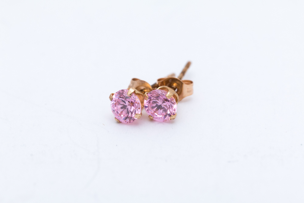 10K Yellow Gold Pink Cubic Zirconia Studs