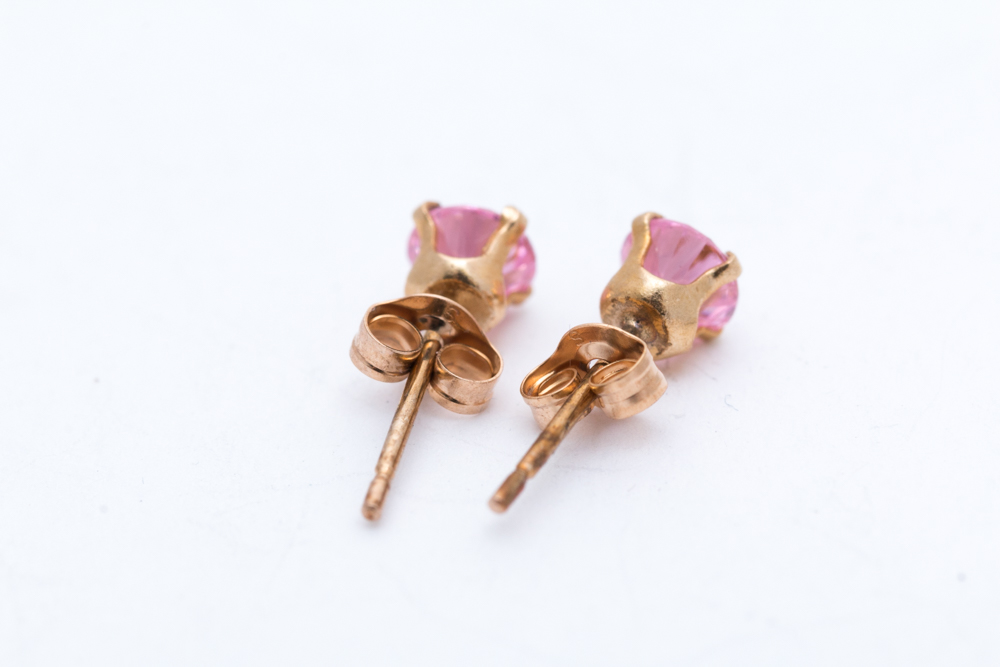 10K Yellow Gold Pink Cubic Zirconia Studs