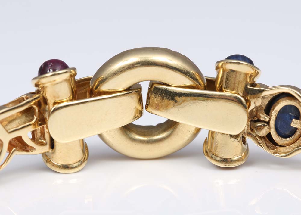 14K Yellow Gold Emerald, Ruby, and Sapphire Bracelet