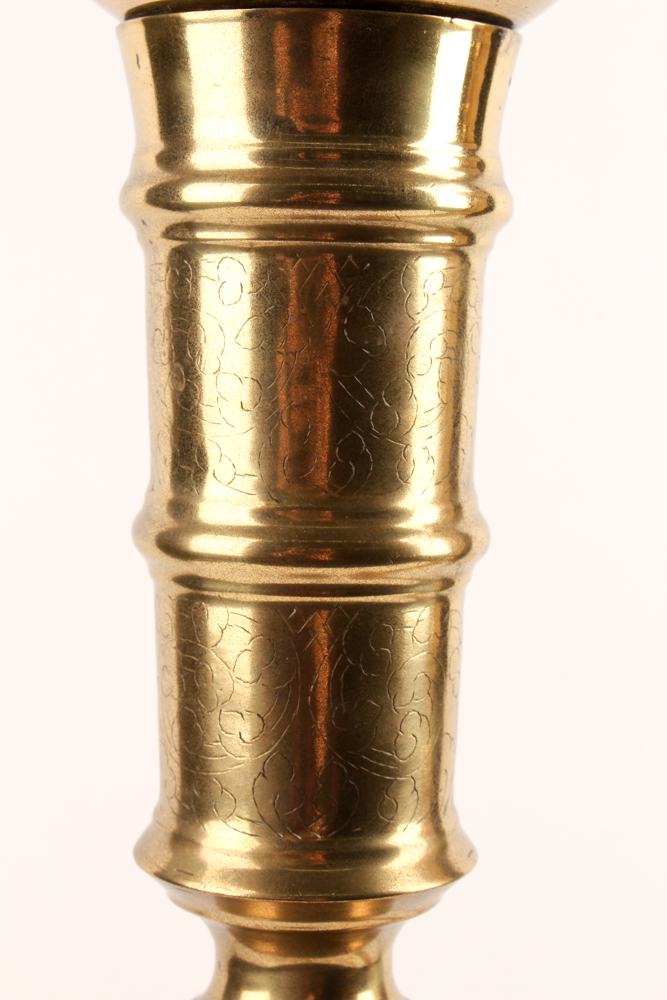 Vintage Engraved Brass Pillar Candle Holders