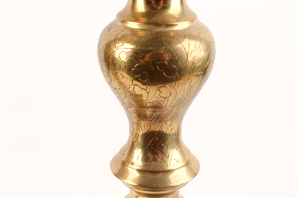 Vintage Engraved Brass Pillar Candle Holders