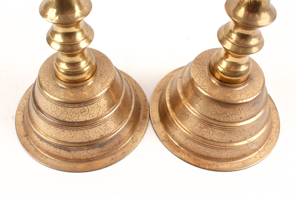 Vintage Engraved Brass Pillar Candle Holders