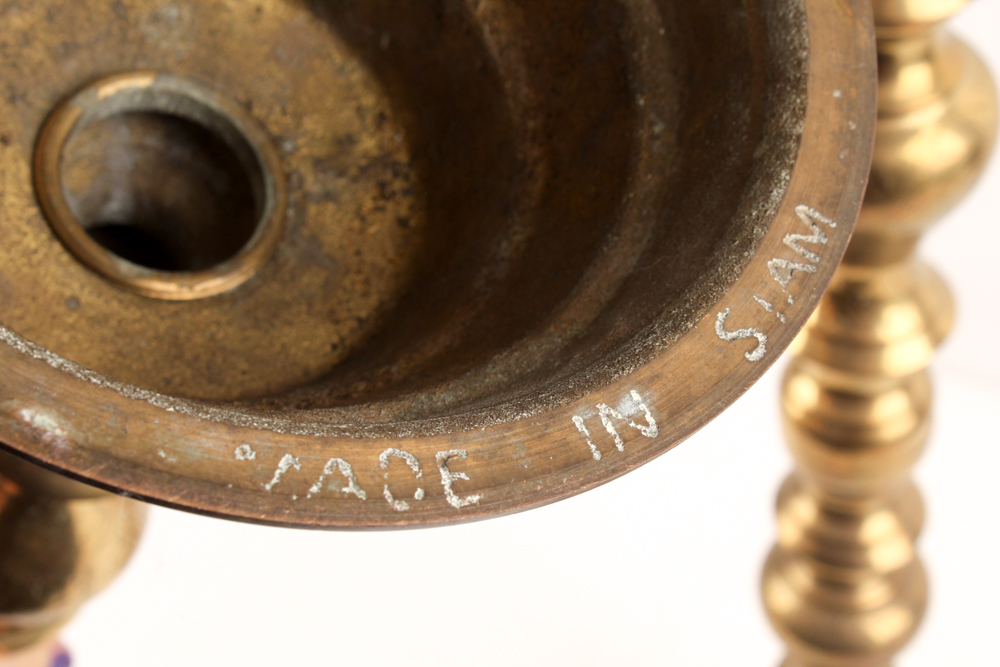 Vintage Engraved Brass Pillar Candle Holders