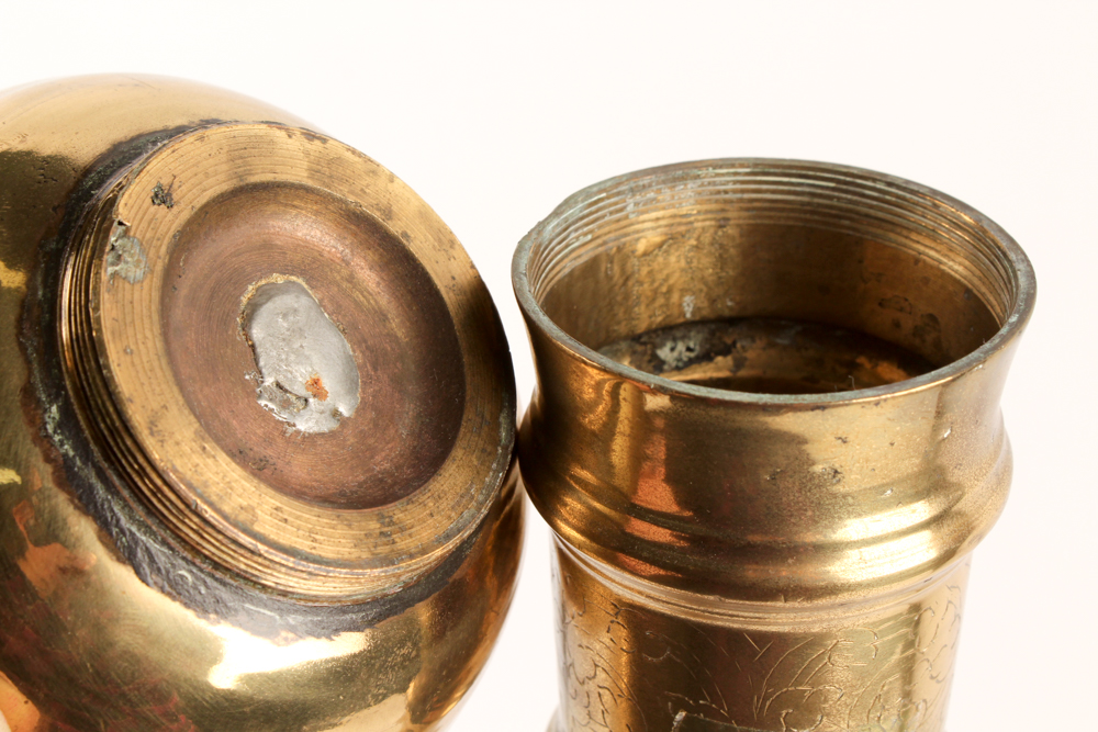 Vintage Engraved Brass Pillar Candle Holders