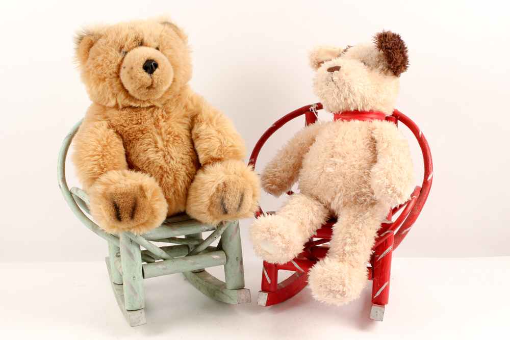 Folk Art Bent Wood Rocking Chairs with Stuffed Animals