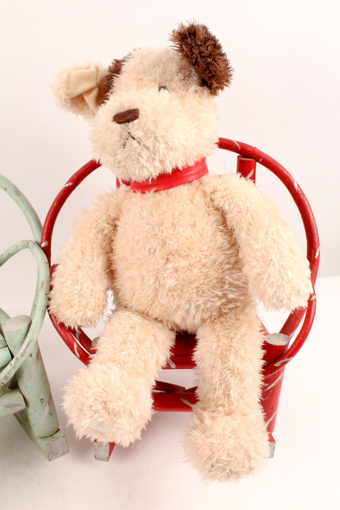 Folk Art Bent Wood Rocking Chairs with Stuffed Animals