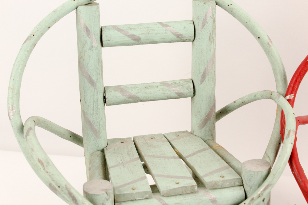 Folk Art Bent Wood Rocking Chairs with Stuffed Animals