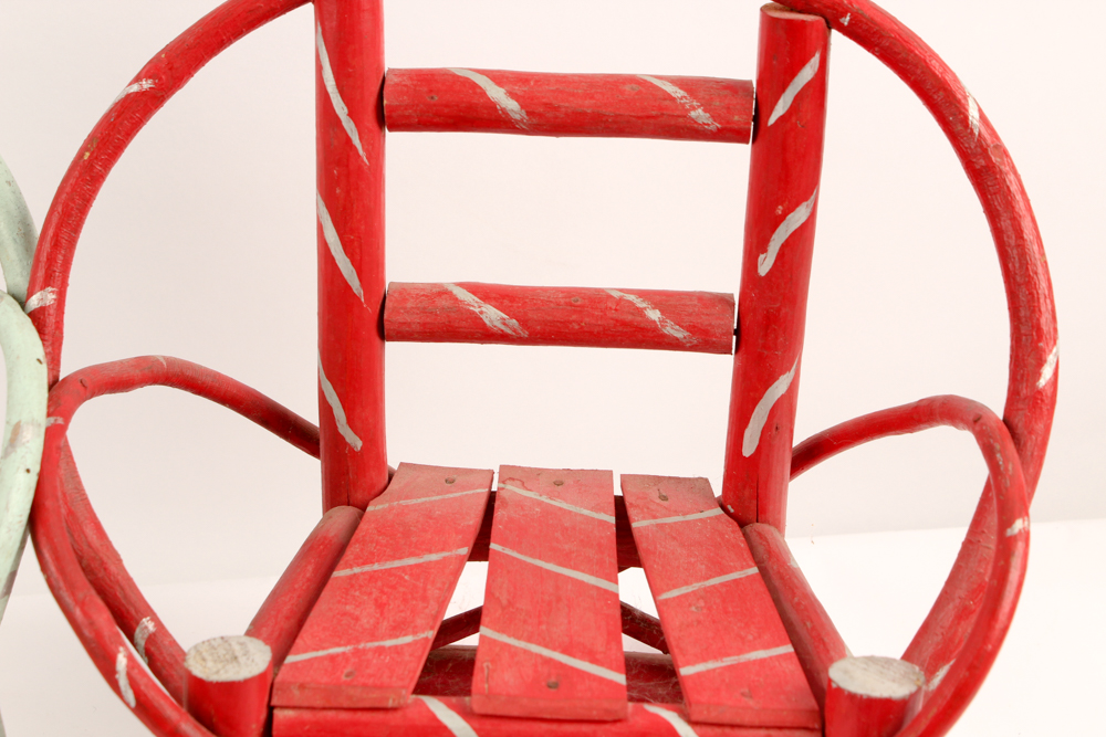 Folk Art Bent Wood Rocking Chairs with Stuffed Animals