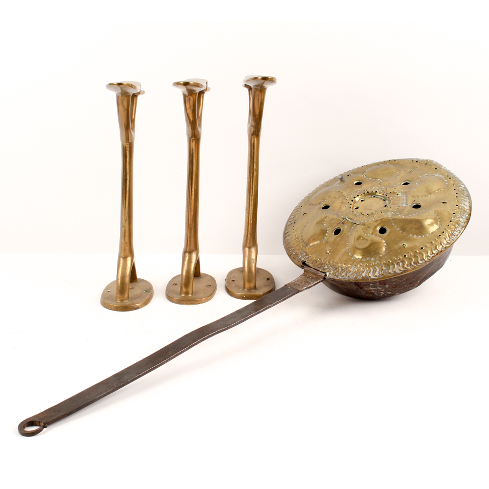 Antique Brass Shoe Forms and Bed Warmer