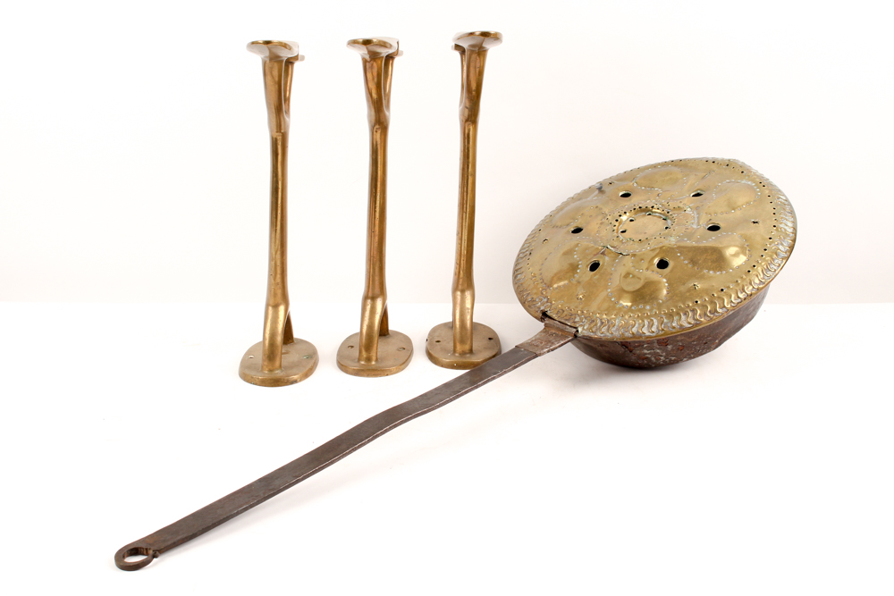 Antique Brass Shoe Forms and Bed Warmer