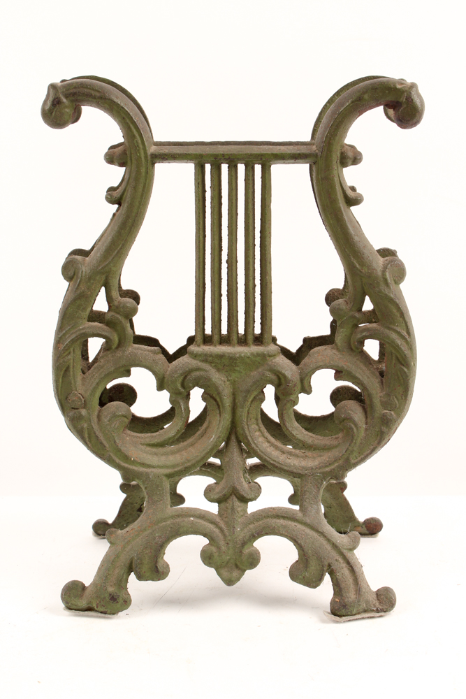 Vintage Cast Iron Harp Motif Music Holder With Instruction and Sheet Music Books