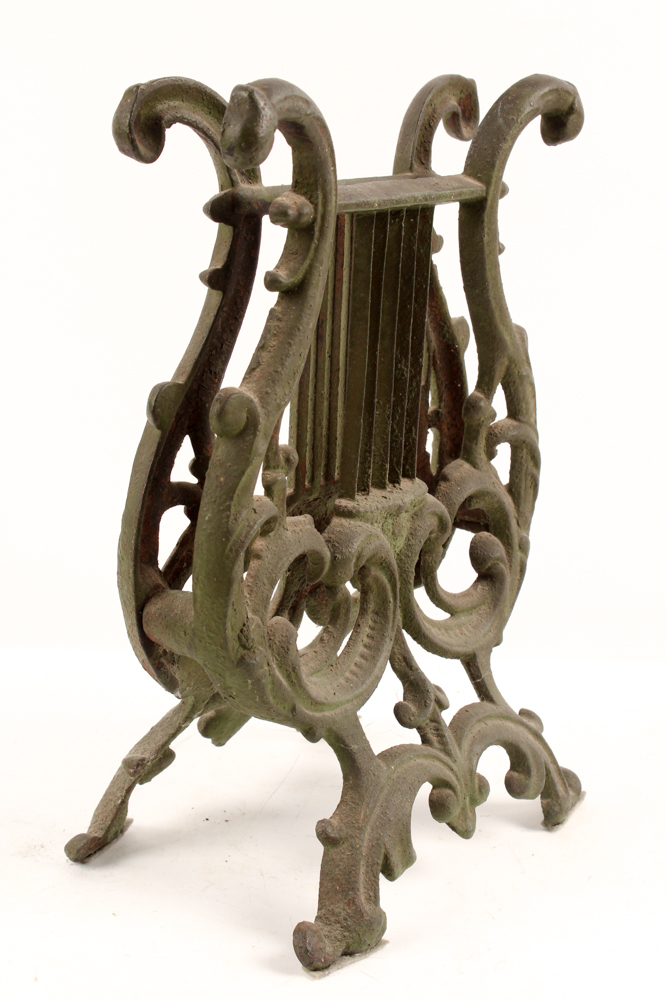 Vintage Cast Iron Harp Motif Music Holder With Instruction and Sheet Music Books