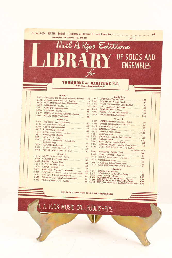 Vintage Cast Iron Harp Motif Music Holder With Instruction and Sheet Music Books