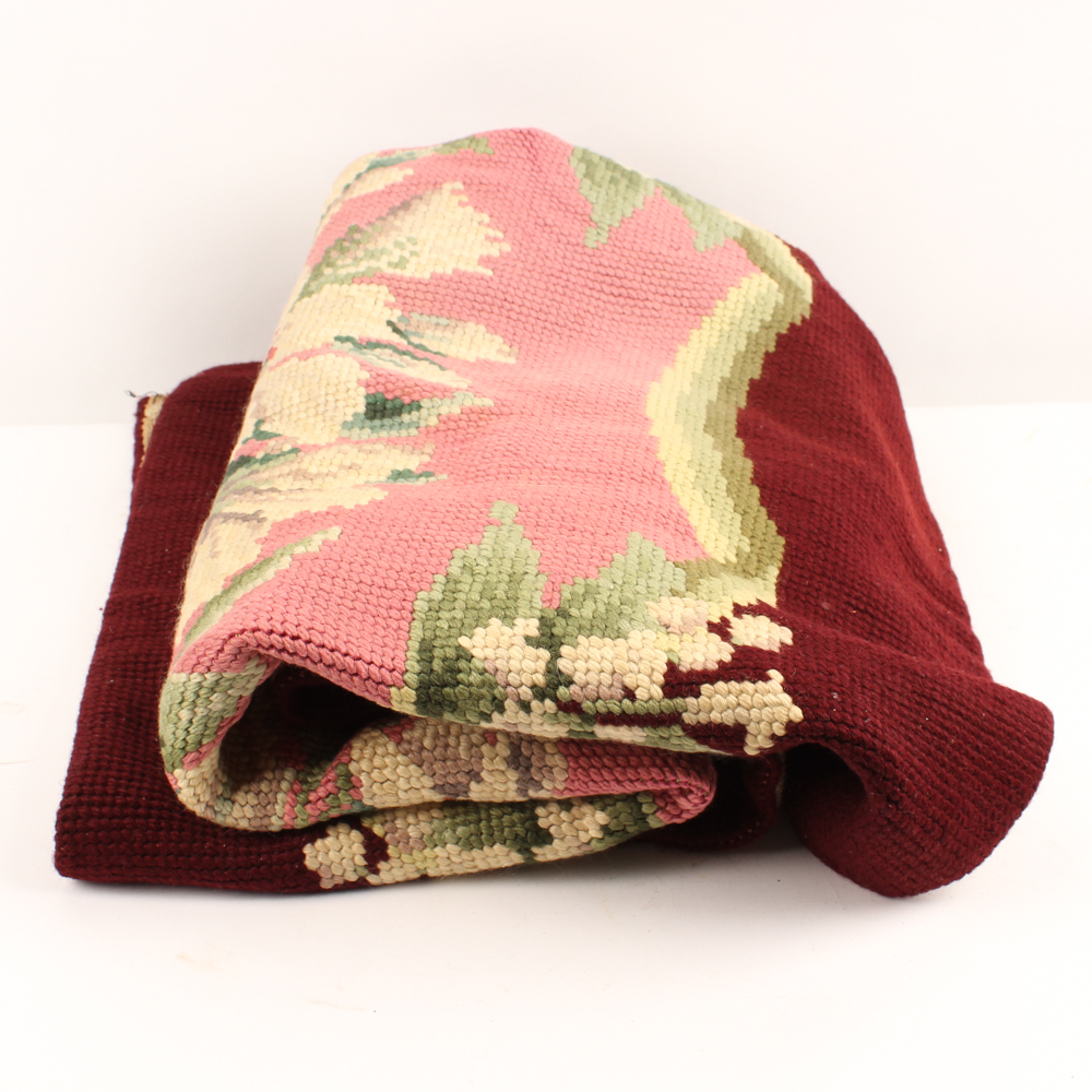 Vintage Needlepoint Floral Accent Rug