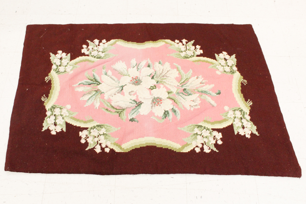 Vintage Needlepoint Floral Accent Rug