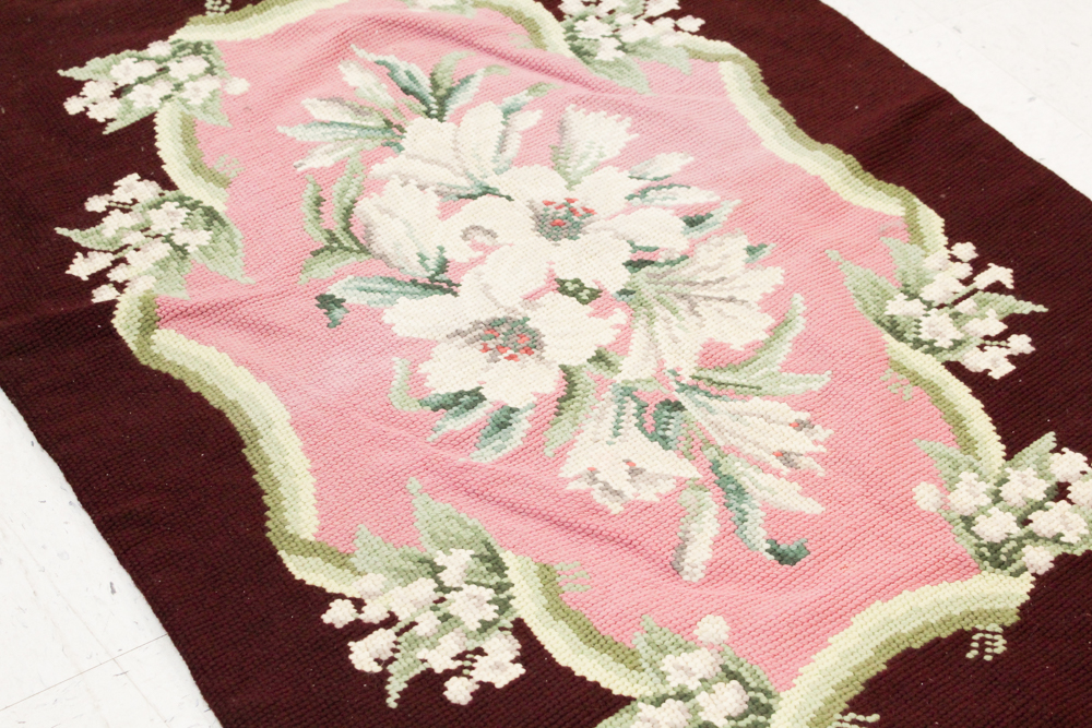 Vintage Needlepoint Floral Accent Rug