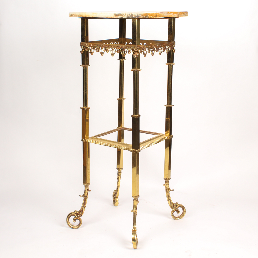 Decorative Brass and Marble Plant Stand