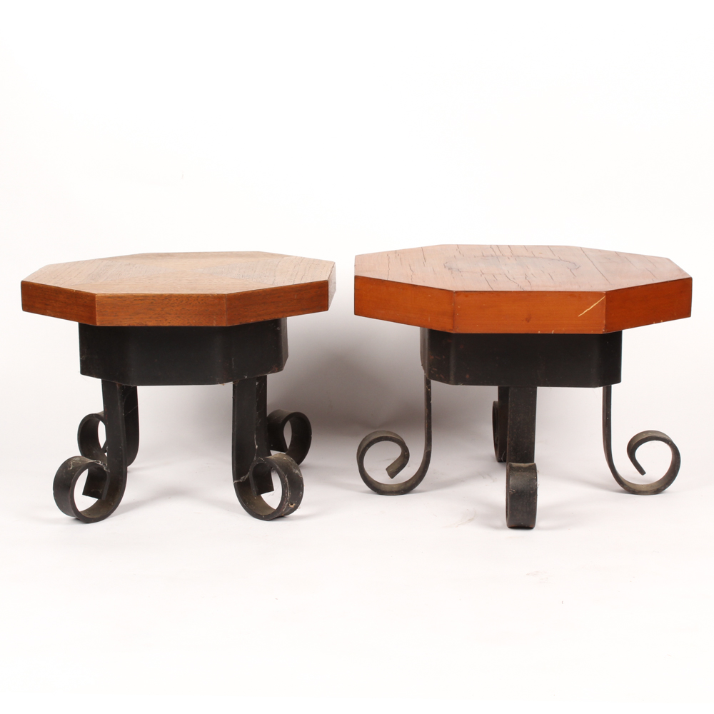 Handmade Wood and Wrought Iron Replica Milk Stools
