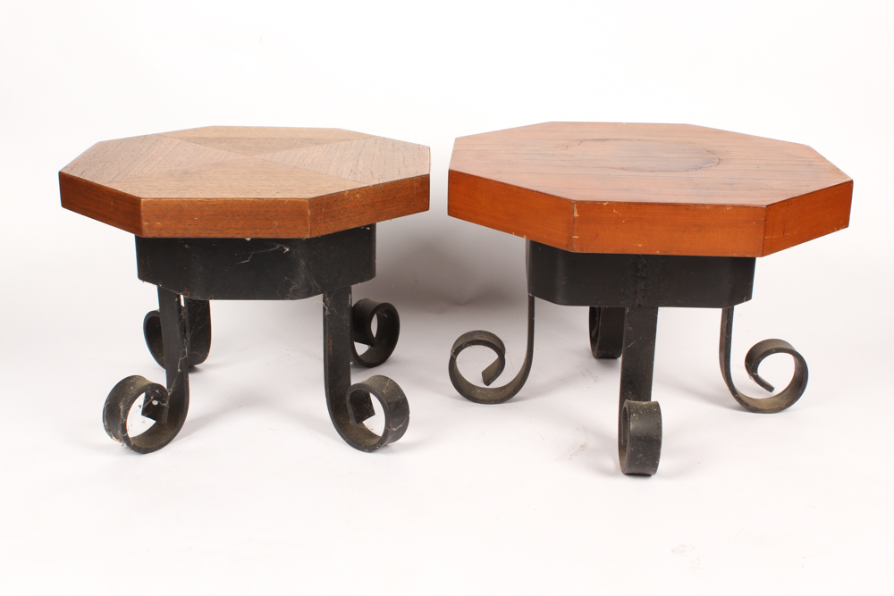 Handmade Wood and Wrought Iron Replica Milk Stools