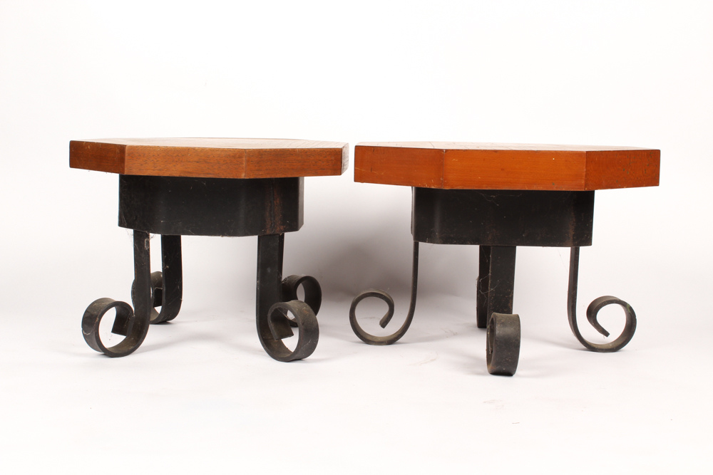Handmade Wood and Wrought Iron Replica Milk Stools