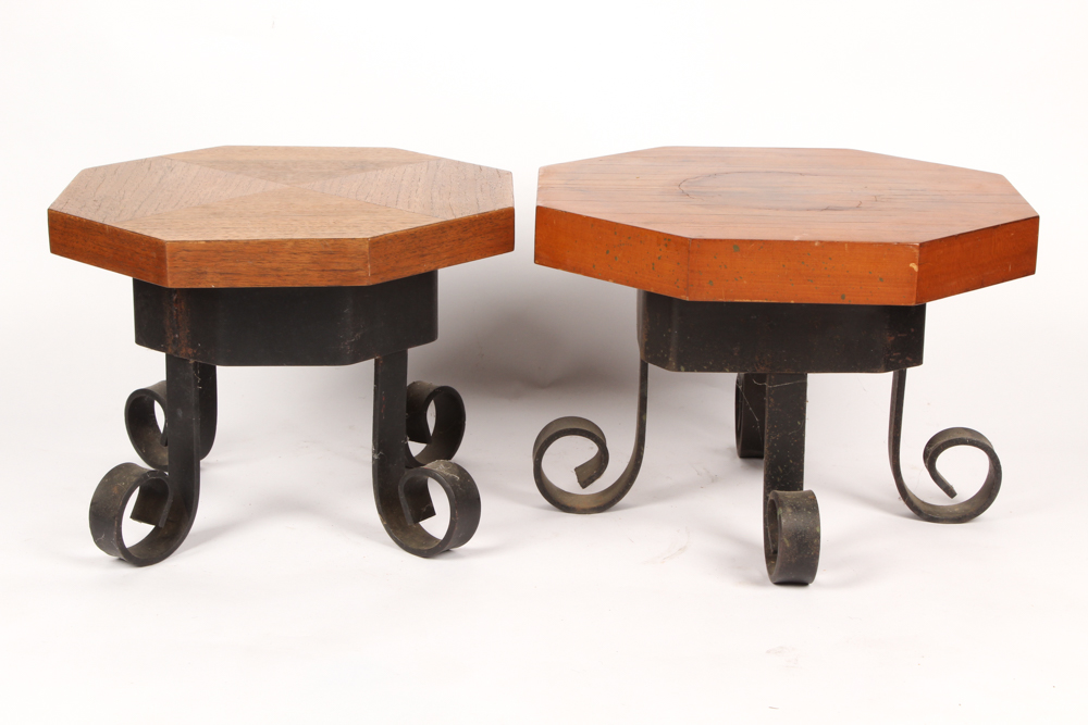 Handmade Wood and Wrought Iron Replica Milk Stools