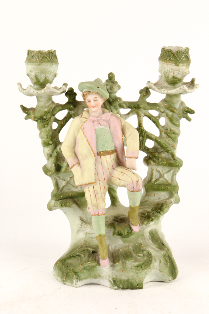 Bisque Figural Candelabra and Capodimonte Floral Decor