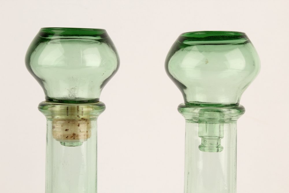 Pair Vintage Painted Glass Decanters