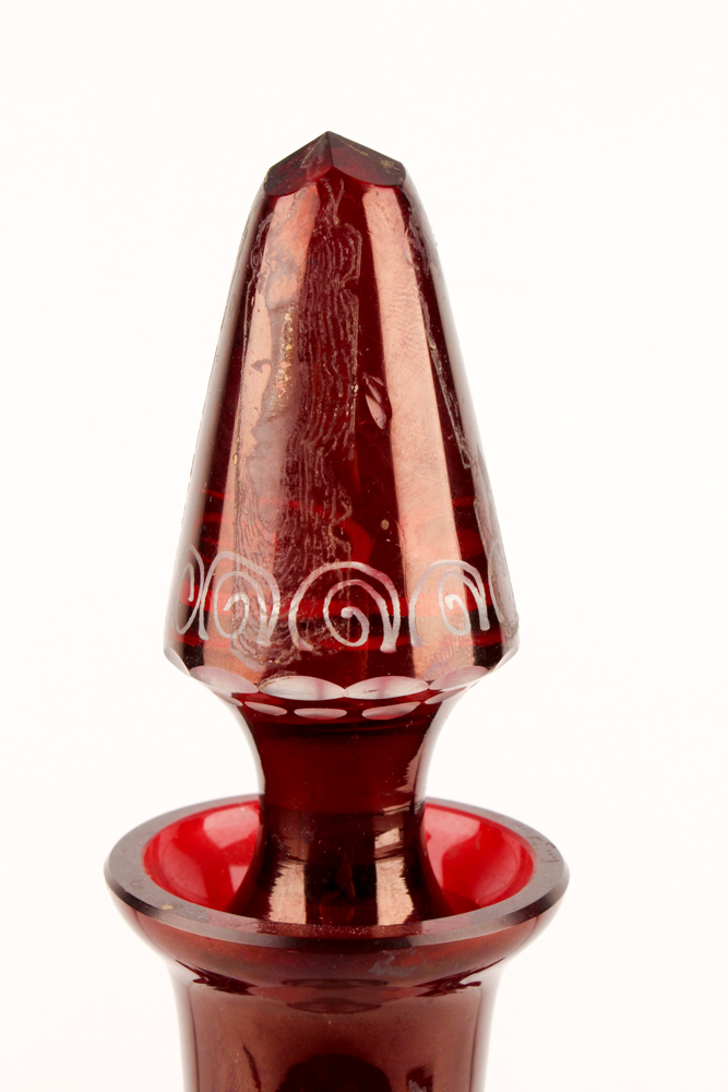 Antique Bohemia Crystal Flashed Ruby Cruets and Decanter