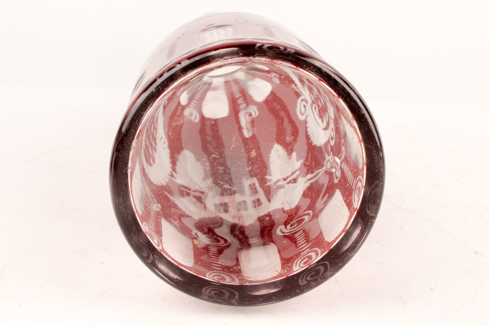 Antique Bohemia Crystal Flashed Ruby Cruets and Decanter