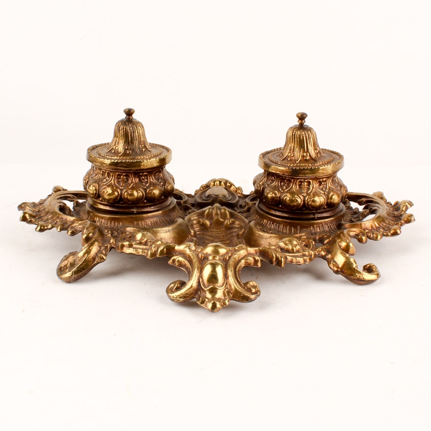 Antique Gilded Inkwell Set