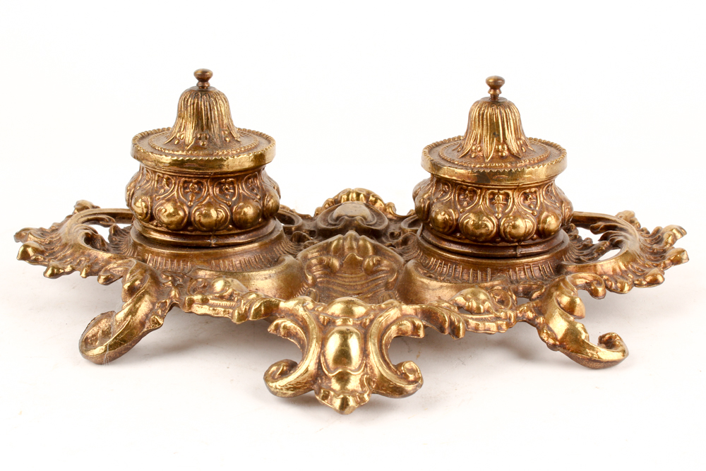 Antique Gilded Inkwell Set