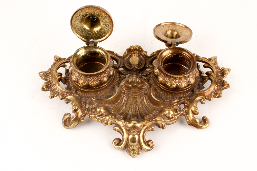 Antique Gilded Inkwell Set