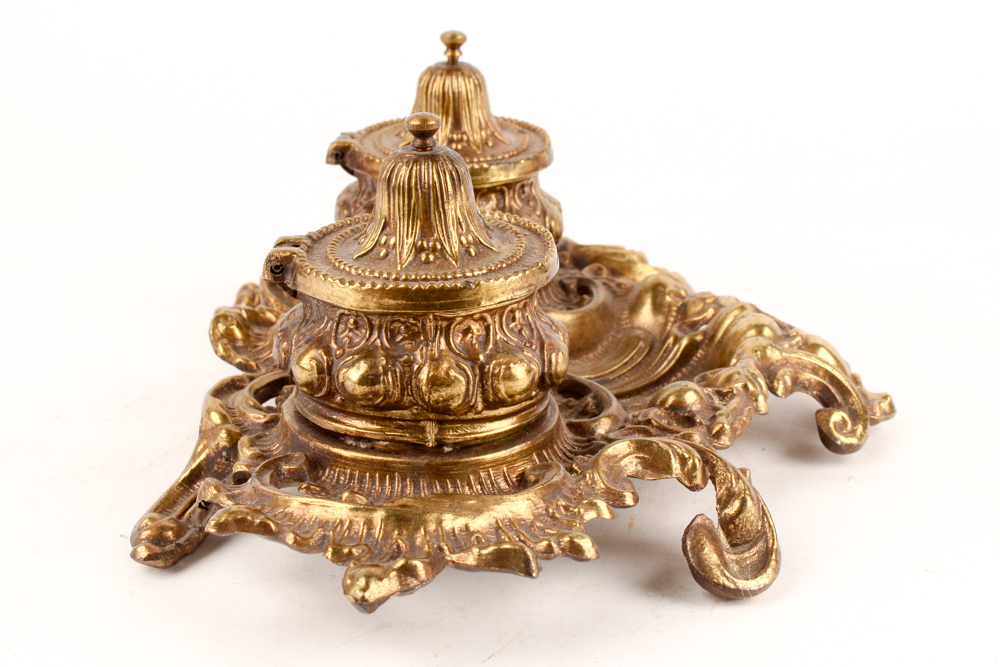 Antique Gilded Inkwell Set