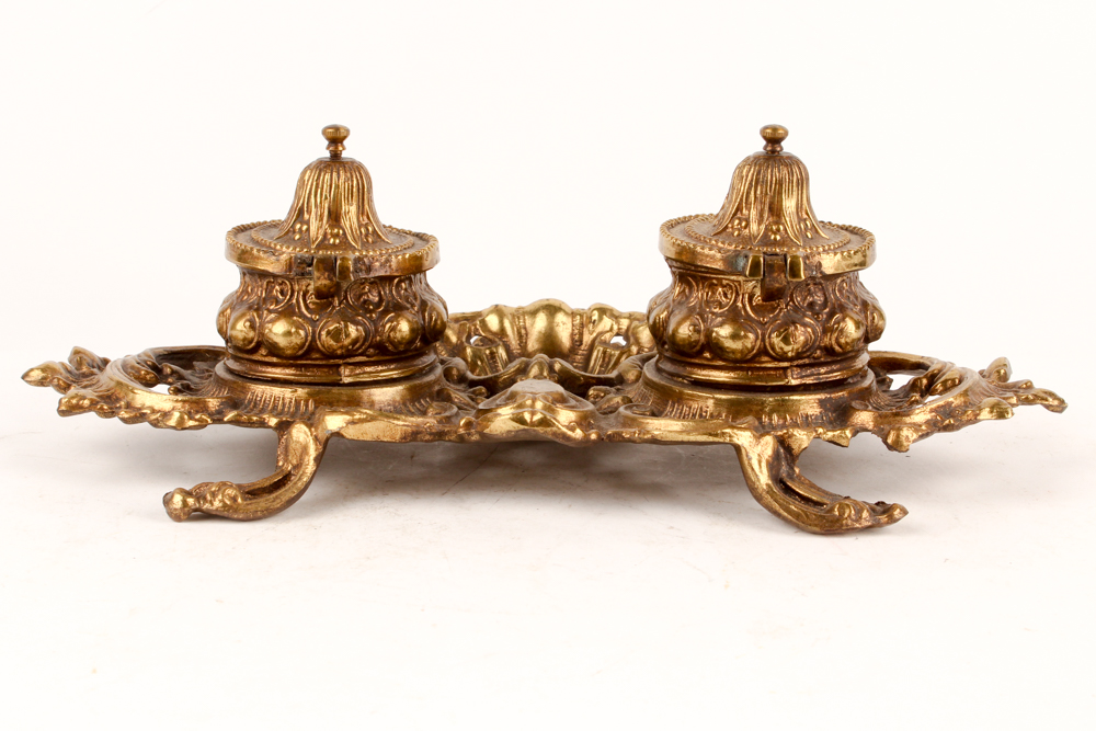 Antique Gilded Inkwell Set