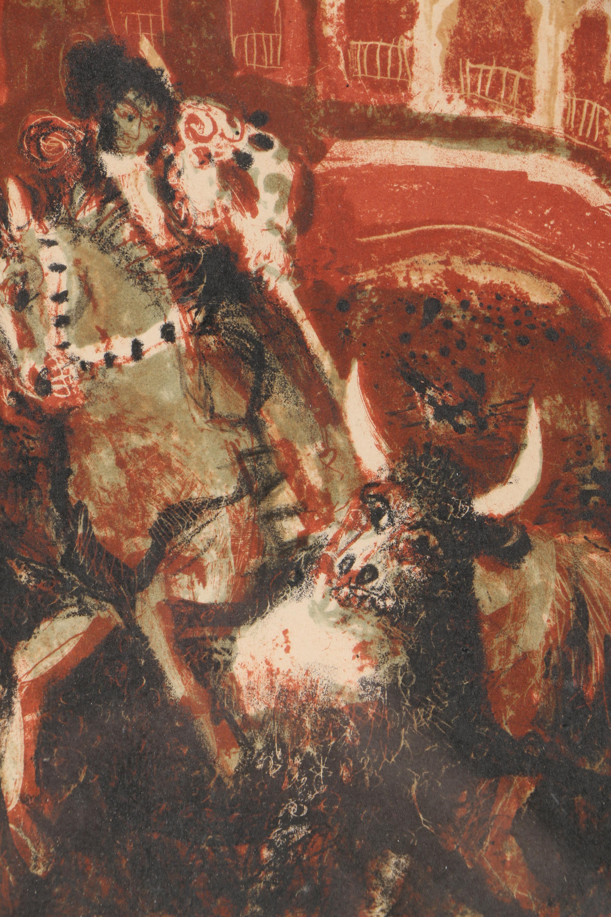 Lithograph on Paper of a Bullfight Attributed to Antonio Clave